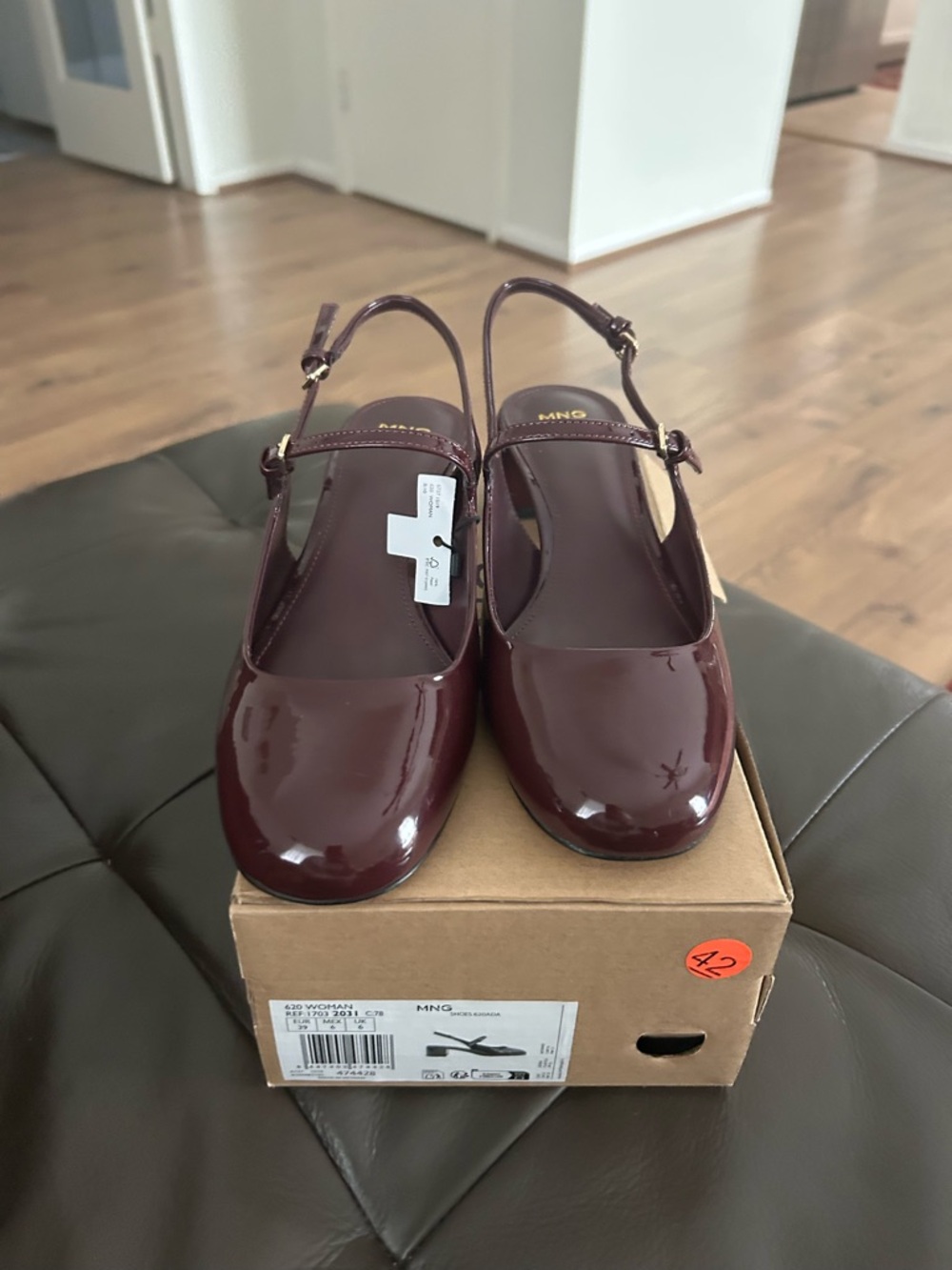 Mango Burgundy Patent Slingback Mules